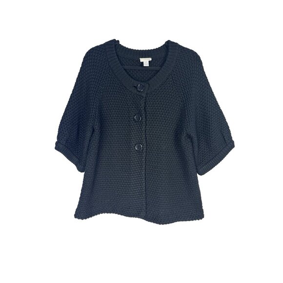 Chicos Womens 2 Black Chunky Knit Cardigan Y2K 60s Mod Fit Retro Chic Officewear - Picture 1 of 9
